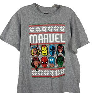 Marvel Holiday Graphic T-Shirt Kids Youth Unisex Size Large Gray Short Sleeve